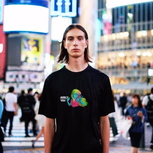 image t shirt suburban republic wild manga weared by a young male model