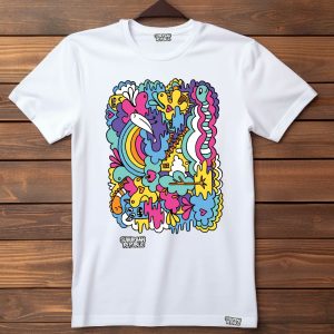 tricou alb colorful characters