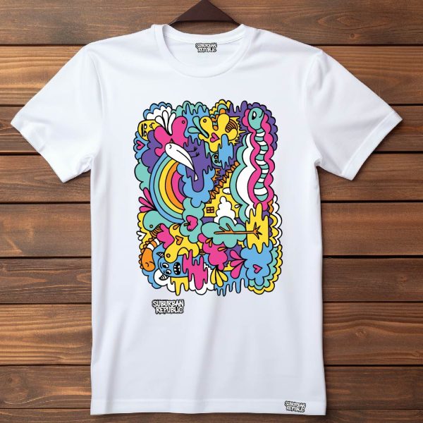 tricou alb colorful characters