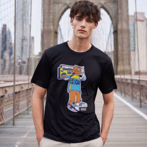 young male wearing a suburban republic black cotton t shirt Fun Yeah